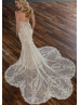 Plunging Sweetheart Neck Beaded Ivory Lace Tulle Wedding Dress With Champagne Lining